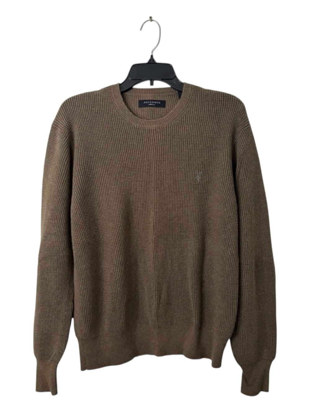 ALLSAINTS Rias Crew Waffle Knit Sweater Brown Men’s Medium Organic Cotton